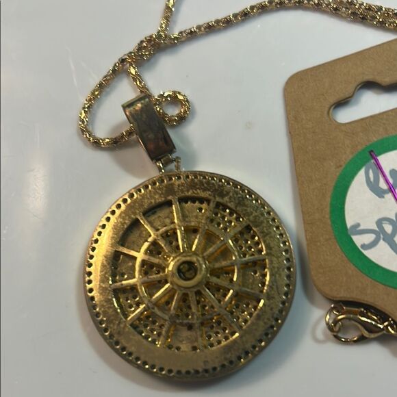 Gold and Silver Round Pendant Necklace - Picture 3 of 3